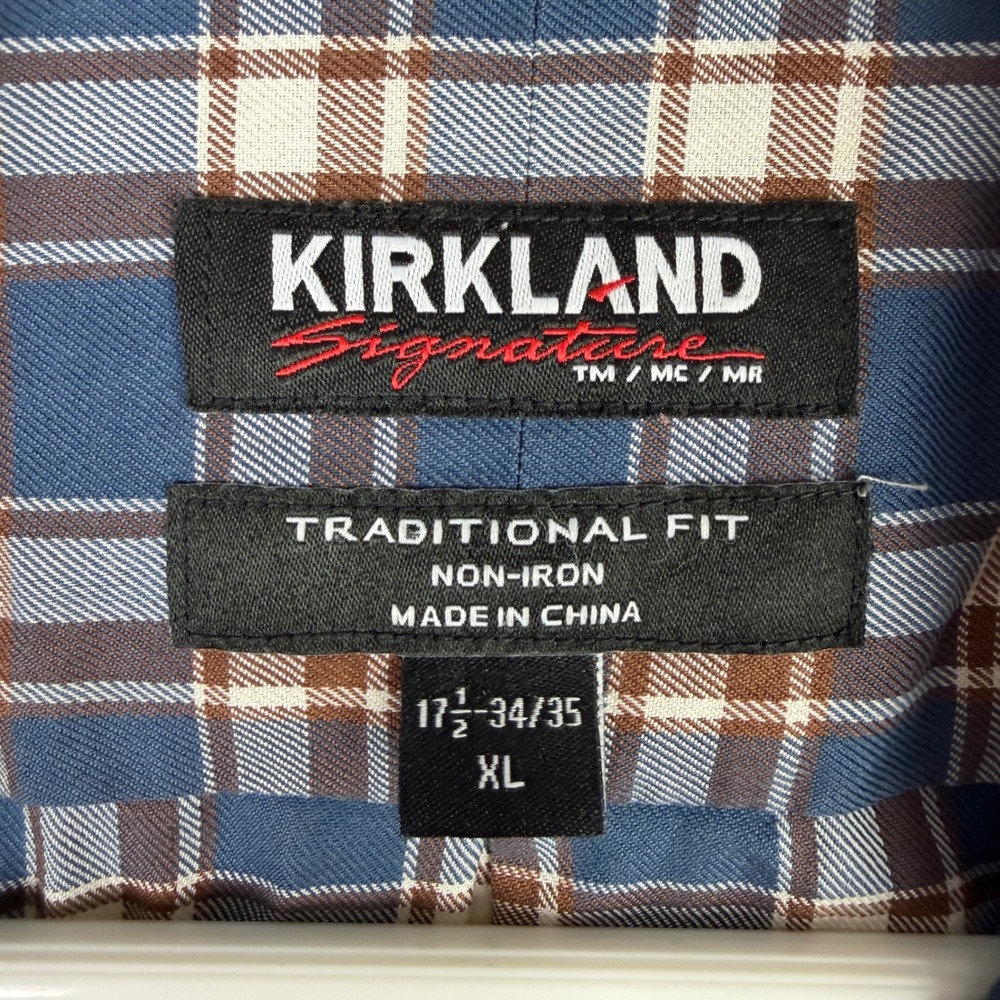 Kirkland Signature Men's XL Blue Brown Plaid Non-Iron Button-Down Shirt 997151 - Picture 6 of 8